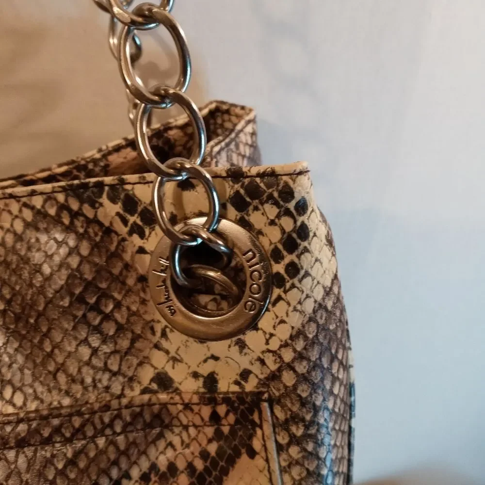 Large Snakeskin Crossbody Silver Chain Bag